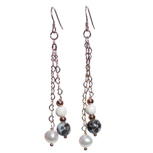 Rose Gold Oceanic Jasper/Pearl Earrings