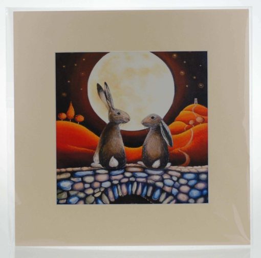 Hares in Love Mounted Print