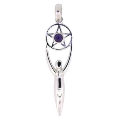 Sterling Silver & Amethyst Pentagram Goddess Pendant 4348