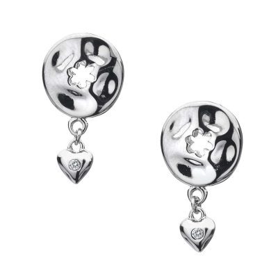 Rhodium Plated Silver & Diamond Heart Earrings