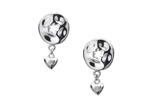 Rhodium Plated Silver & Diamond Heart Earrings