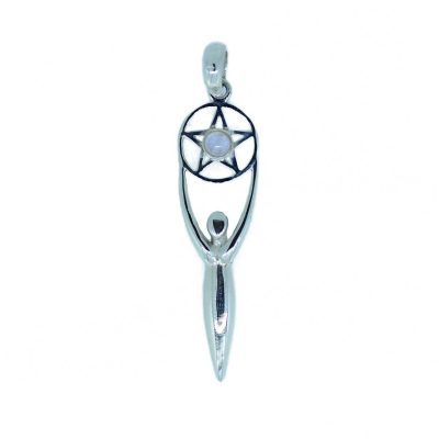 Silver & Moonstone Pentagram Goddess Pendant