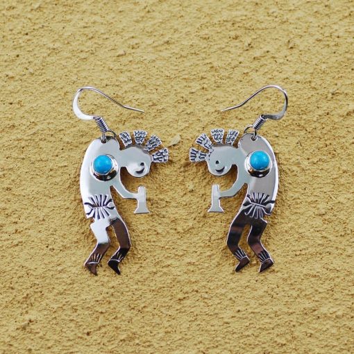 Silver and Turquoise Kokopelli Earrings