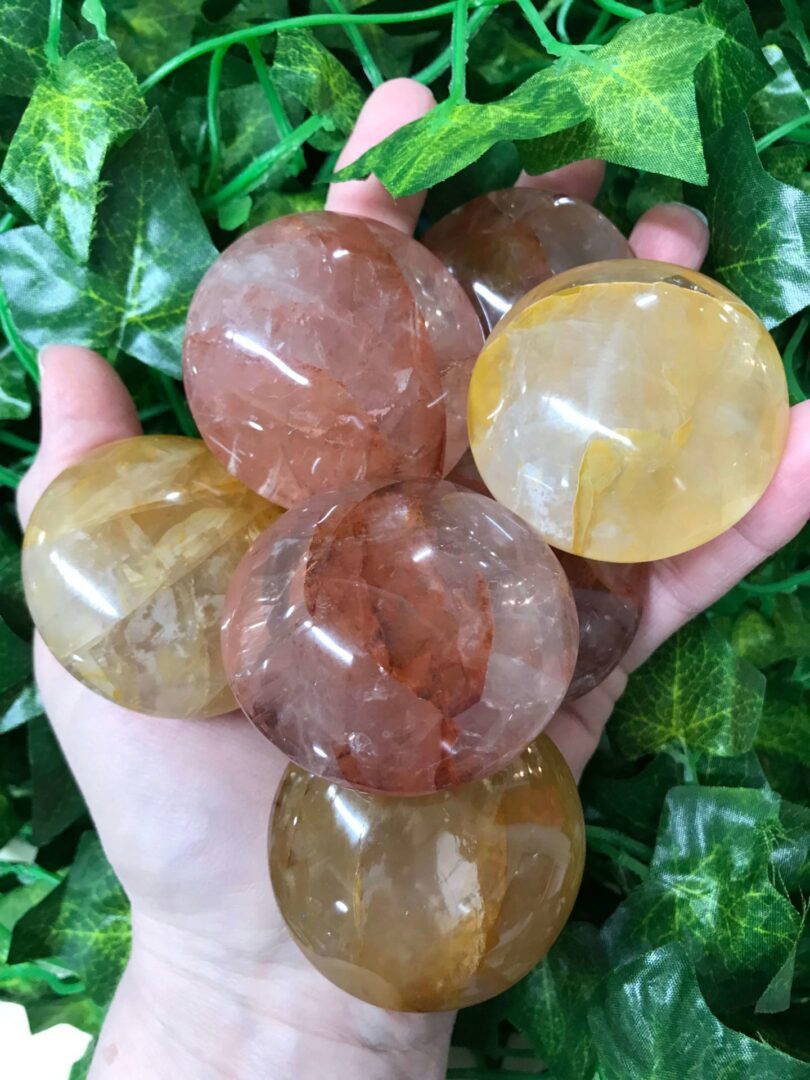 Hematoid Quartz Palm Stone Gold - 87-88 grams
