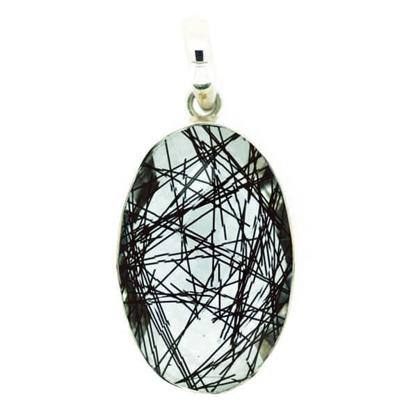 Faceted Tourmalinated Quartz Oval Pendant - 15.3 grams