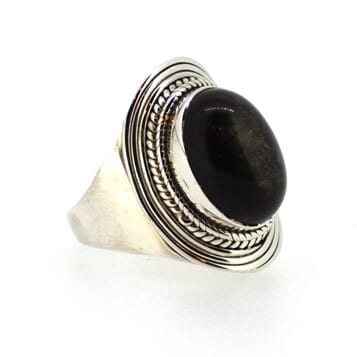 •GOLD SHEEN OBSIDIAN - WIDE TRI• bezel capped silver ring (size 9)