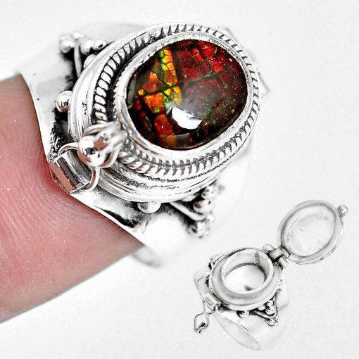 Sterling Silver Ammolite Secret Message Ring - Size P