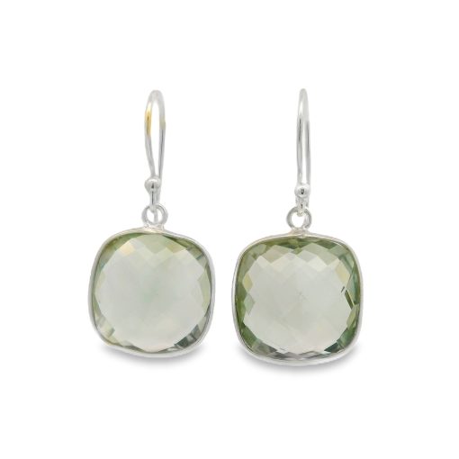 Prasiolite Faceted Square Earrings 5.2g