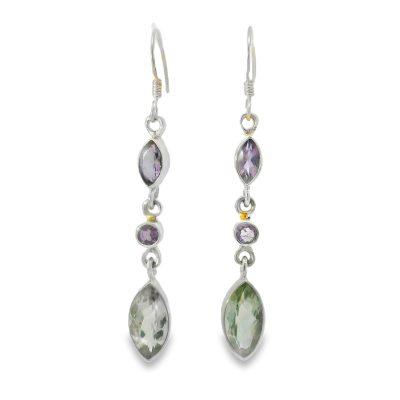 Prasiolite and Amethyst Faceted Drop Earrings