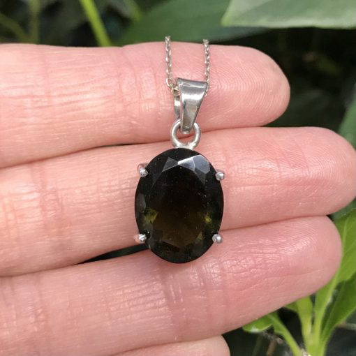 Oval Faceted Moldavite Pendant 2.9g