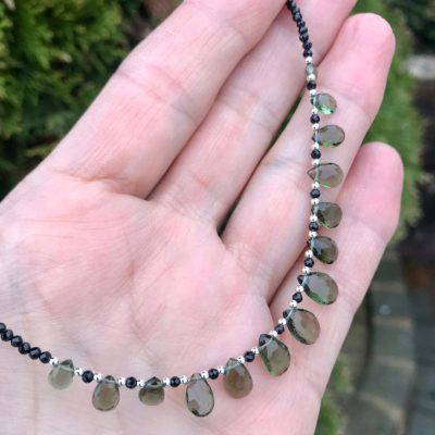 Faceted Moldavite and Black Spinel Necklace
