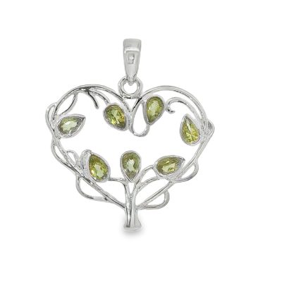 Peridot seven stone heart tree pendant