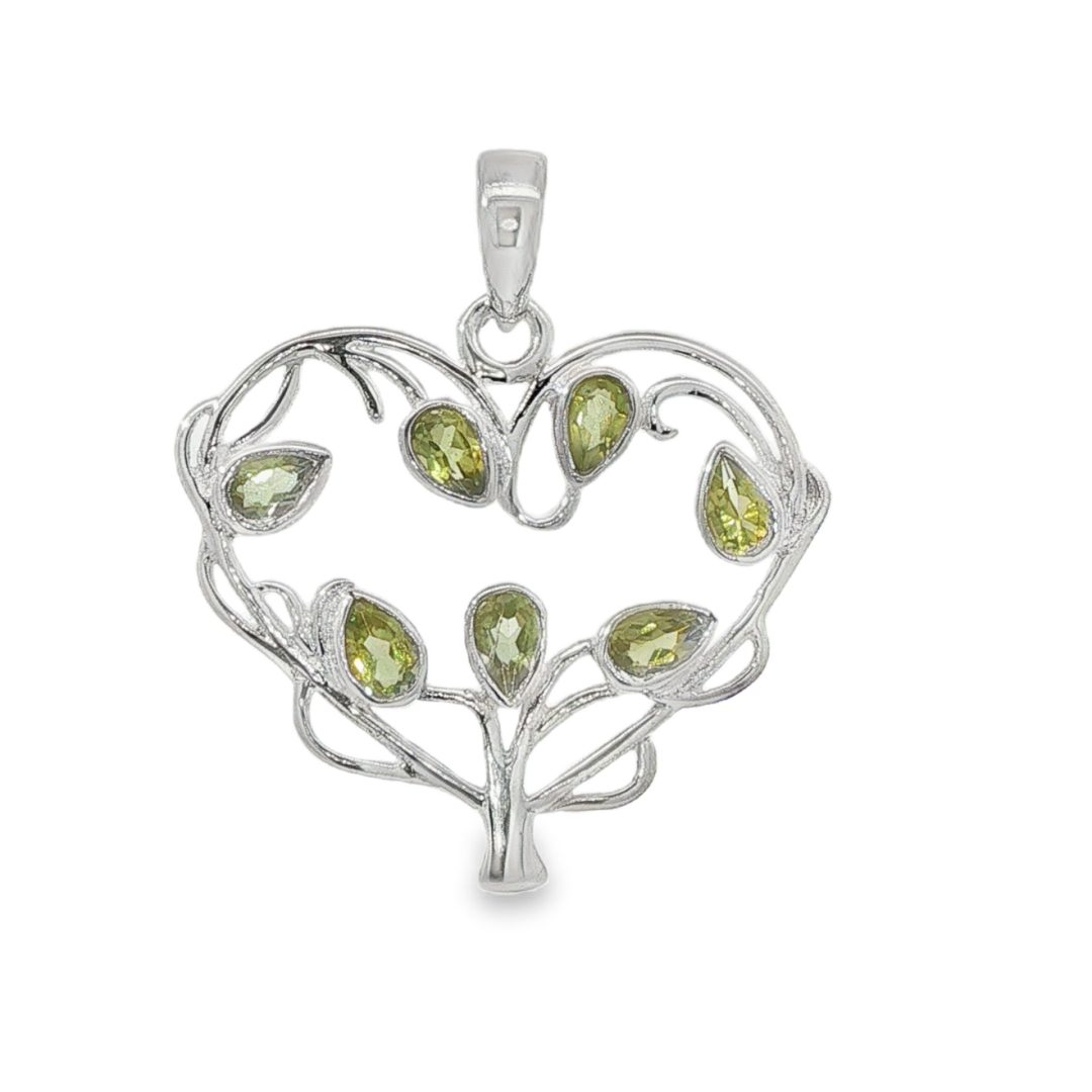 Peridot Seven Stone Heart Tree Pendant 4g
