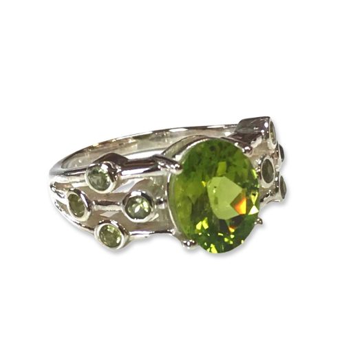 Peridot faceted oval solitaire with accent gems ring Size L & N
