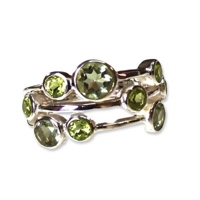Peridot faceted nine gem ring Size L & N