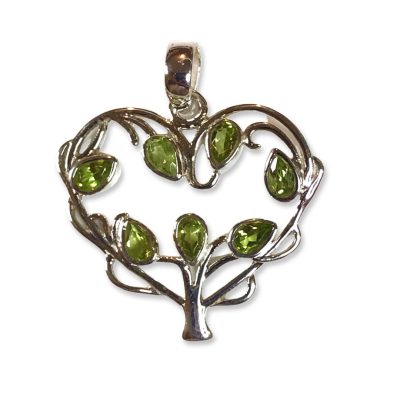 Peridot seven stone heart tree pendant