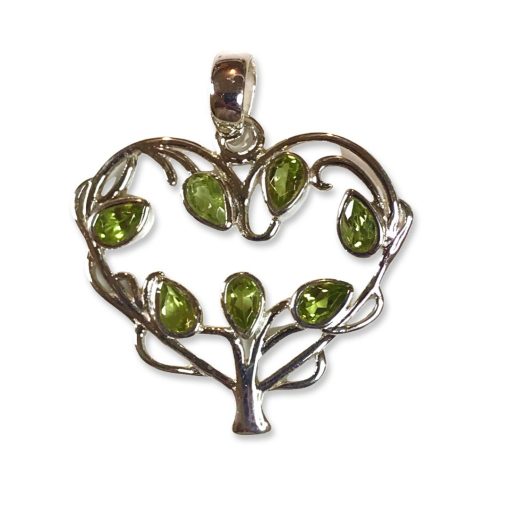 Peridot seven stone heart tree pendant
