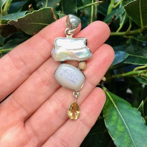 Pearl, Angel Druzy, Citrine and Opal Pendant 13g - Image 2