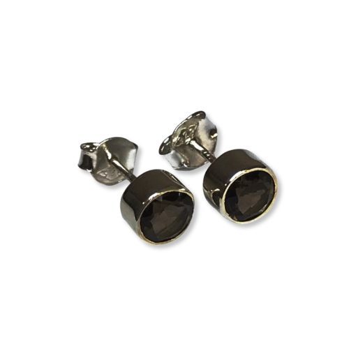 Smoky Quartz Round Stud Earrings