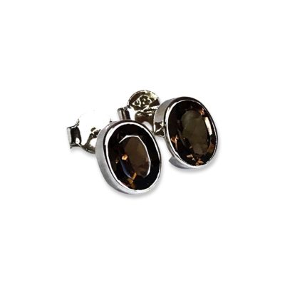 Smoky Quartz Oval Stud Earrings