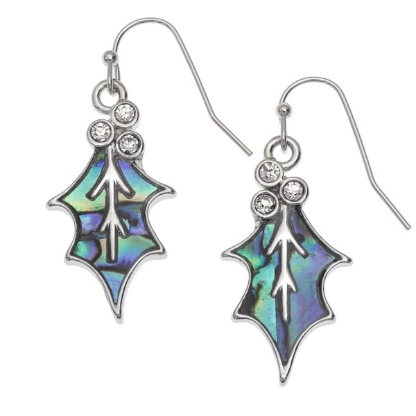 Paua Shell Holly Leaf Hook Earrings