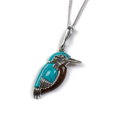 Amber and Turquoise Kingfisher Pendant