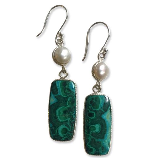 Chrysocolla Malachite and Pearl Earrings 7.4g