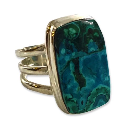 Chrysocolla Malachite Rectangular Ring - UK ring size O