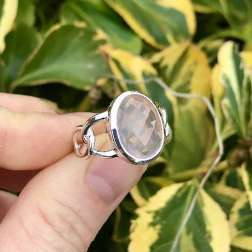 Rose Quartz Oval Faceted Cut Ring