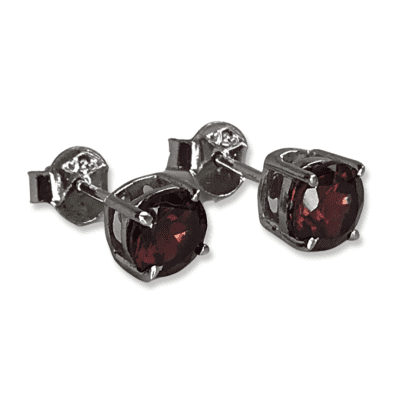 Garnet Claw Set Round Stud Earrings