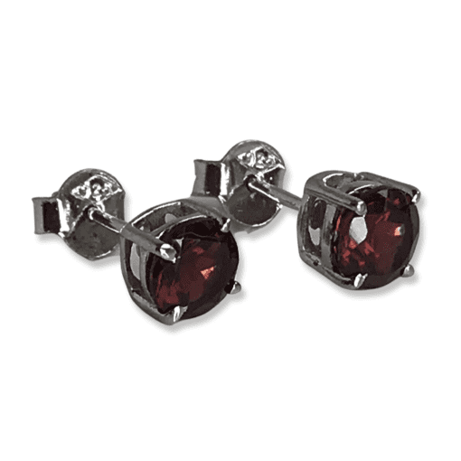 Garnet Claw Set Round Stud Earrings