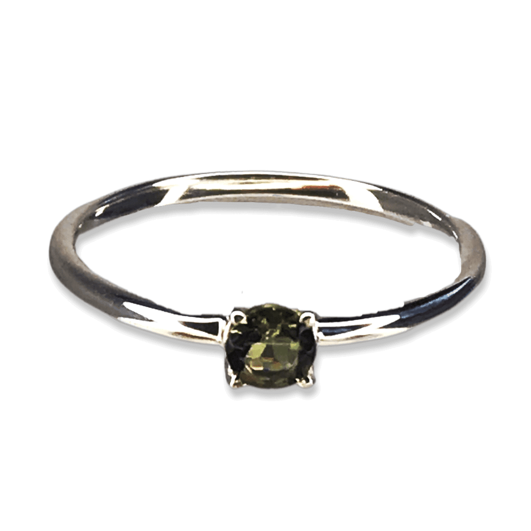 Moldavite Faceted 4mm Round Ring - UK ring size P
