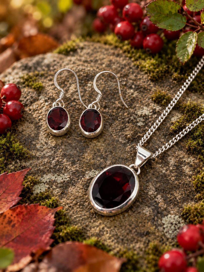Garnet Oval Drop Earrings - Image 2
