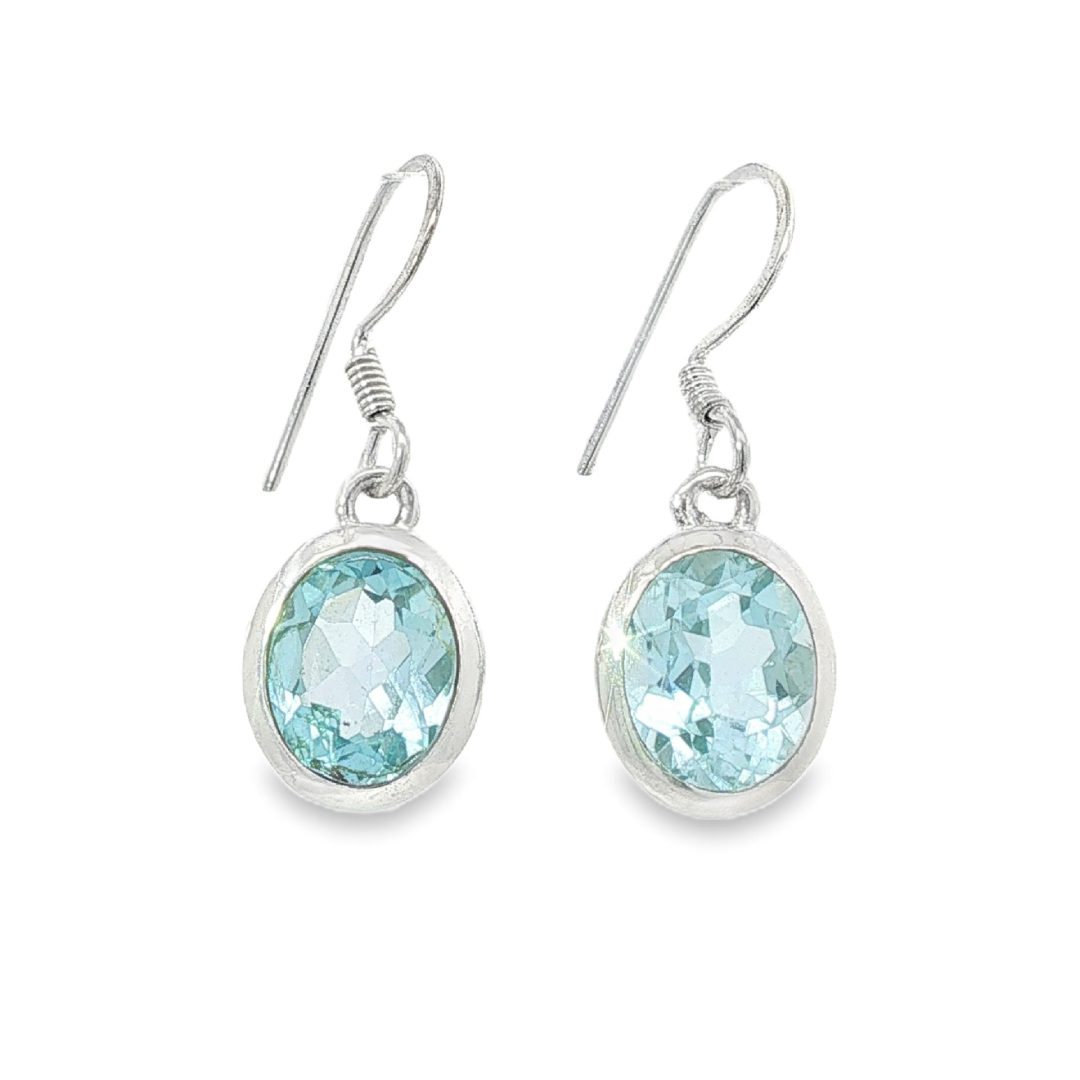 Blue Topaz Oval Drop Earrings
