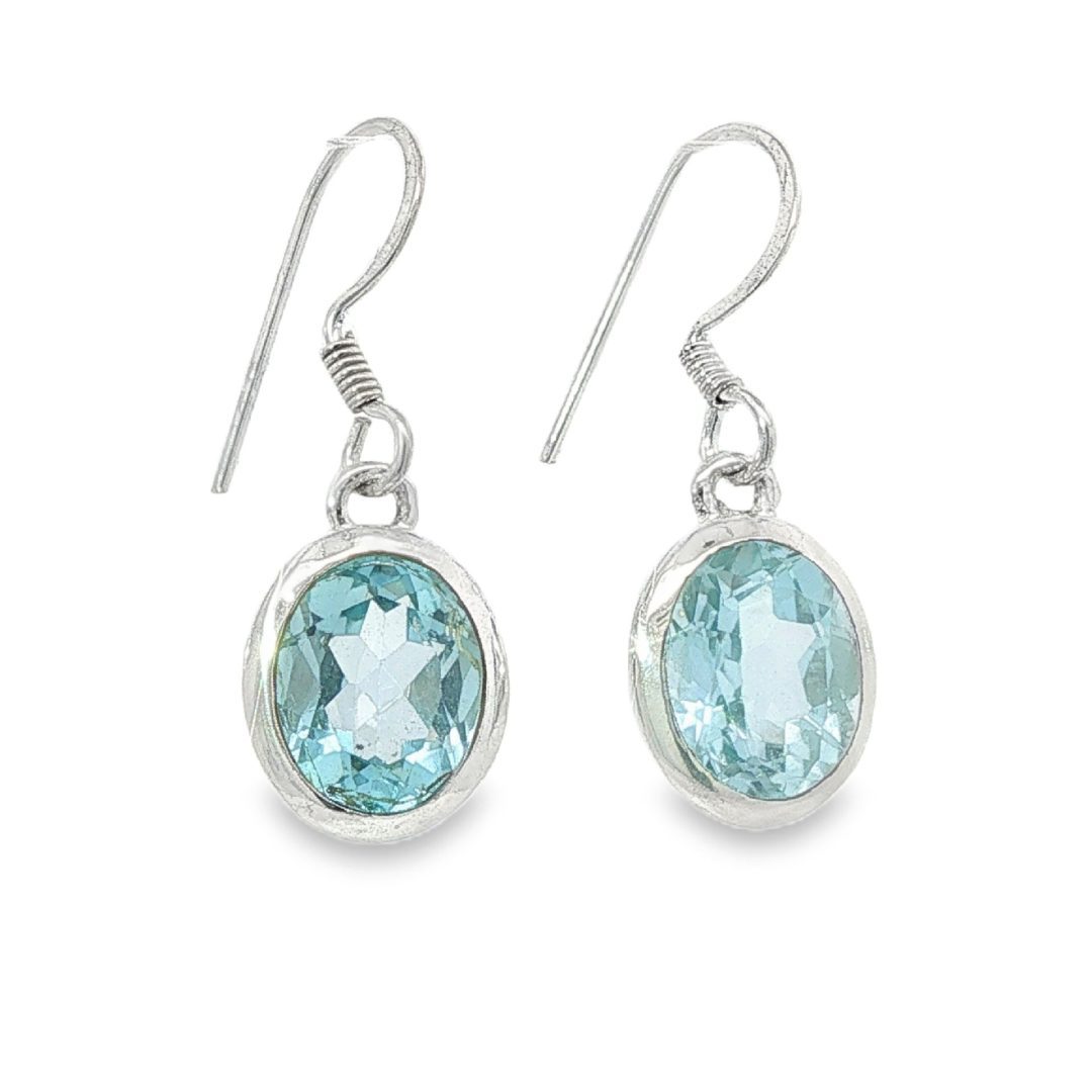 Blue Topaz Oval Drop Earrings - Image 2