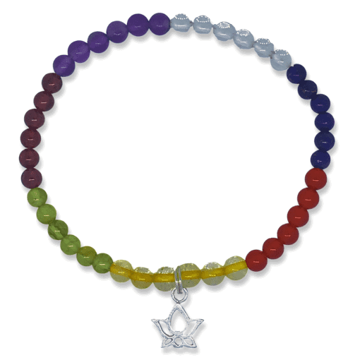 Chakra 4mm Gemstone bead bracelet with lotus charm
