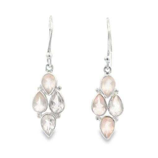 Rose Quartz Multi Peardrop Drop Earrings 3.3g