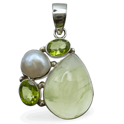 Prehnite, Peridot and Pearl Pendant 5.4g