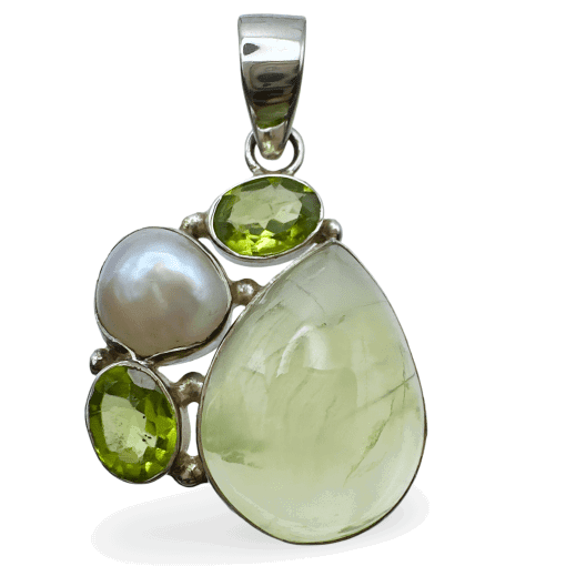 Prehnite, Peridot and Pearl Pendant 5.4g