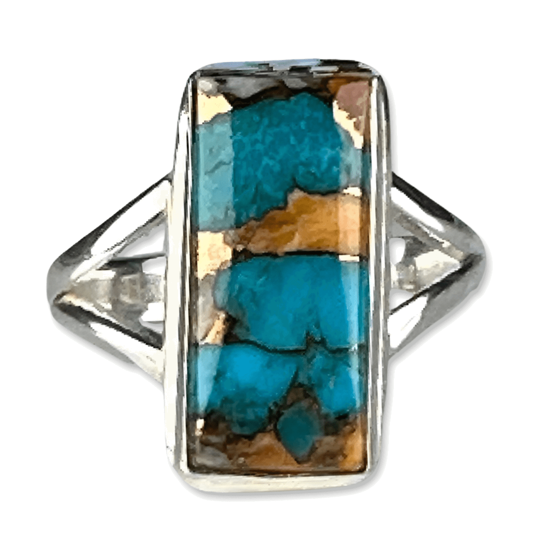 Handmade Natural Oyster Turquoise Ring – Solid 925 Sterling Silver – Oval Multicolor Stone – All Sizes
