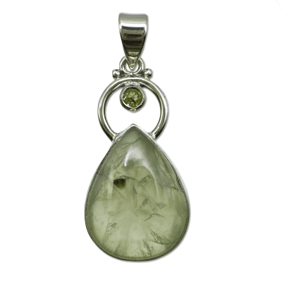 Prehnite Halo Cabochon Peardrop Pendant 5.6g