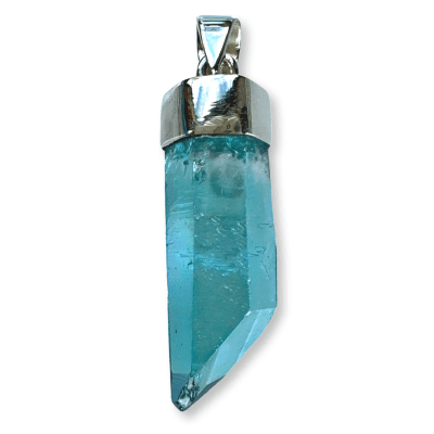 925 Rhodium Plated Aqua Aura Quartz Pendant – Crystal Love Collective