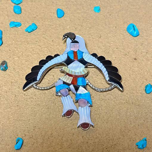 Inlaid Eagle Dancer Brooch/Pendant by Jonathan Beyuka - Image 3