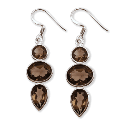 Smoky Quartz Triple Stone Earrings