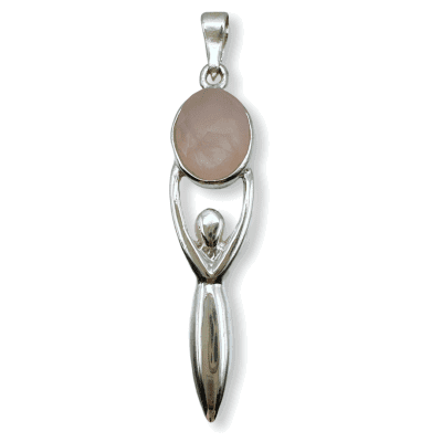 Rose Quartz Checkered Cut Goddess Pendant