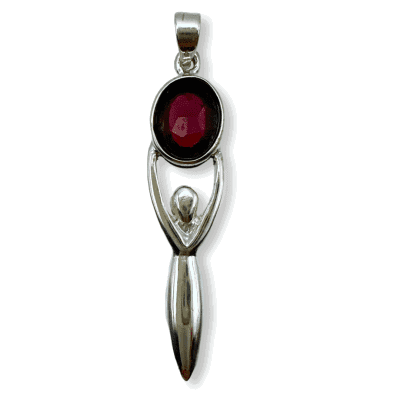 Garnet Checkered Cut Goddess Pendant