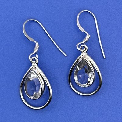 Clear Quartz Pear Design Drop Earrings