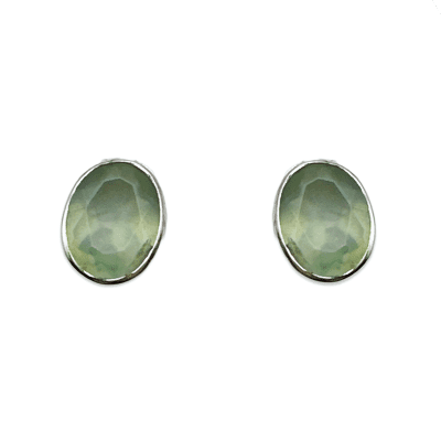 Prehnite Faceted Oval Stud Earrings 1.9g