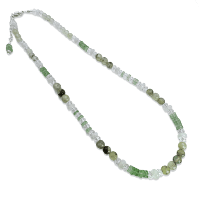Prehnite, Prasiolite, Quartz Crystal, and Moonstone Necklace
