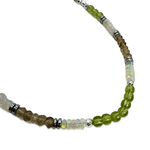 Peridot, Smokey Quartz, Hematite, Opal And Green Beryl Necklace - Image 2